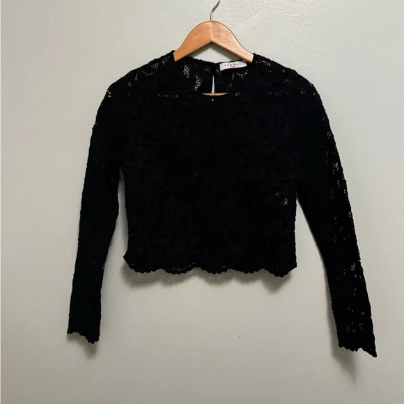 Sandro Black Lace Long Sleeve Blouse - Picture 7 of 12